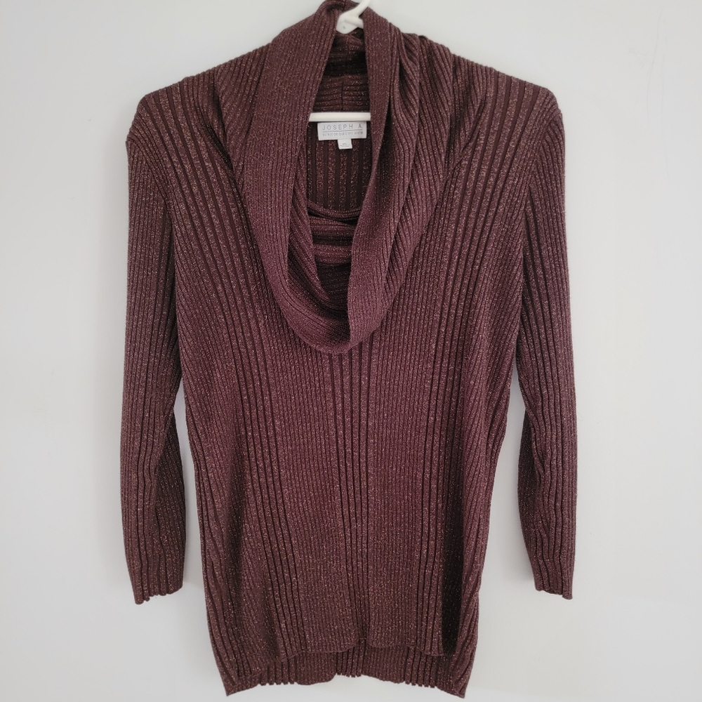Joseph A. Ribbed Cowl Neck Sweater - Brown With Gold Sparkle XL